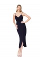 High Neck Spaghetti Straps Crepe Short Wrap Cocktail Evening Dress