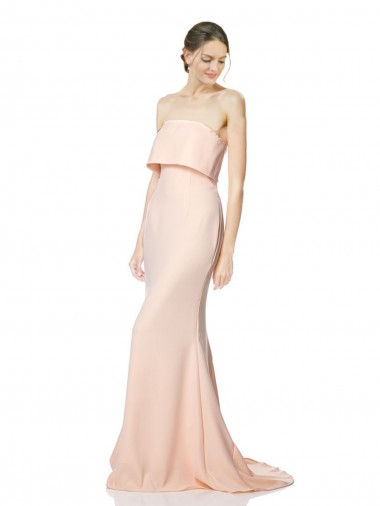 High Neck Strapless Long Crepe Evening Maxi Dress with Overlay