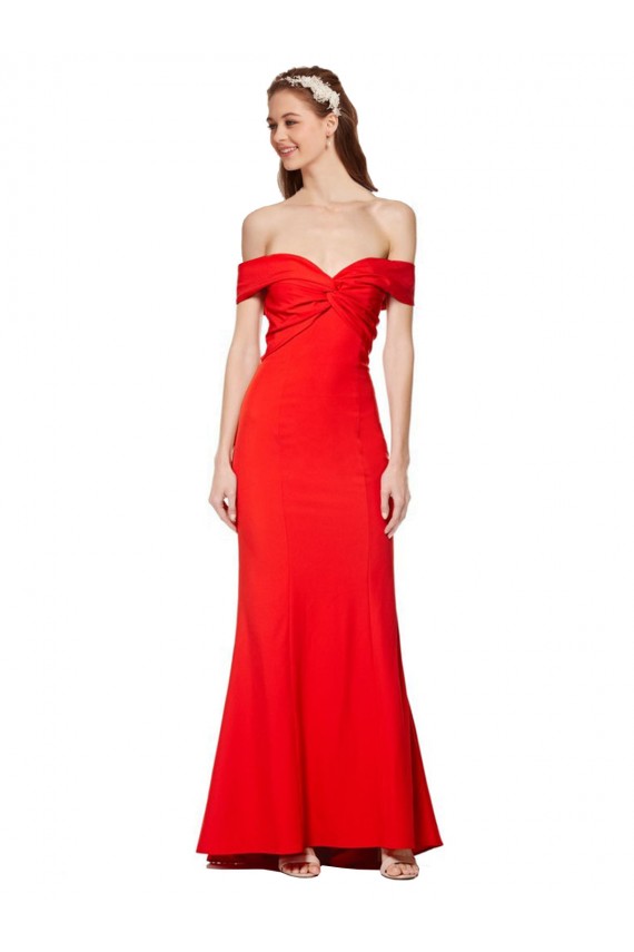 Cross Front and Back Bardot Sleeveless Crepe Evening Maxi Dress