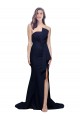Long Strapless Sweep Train Low Back Crepe Evening Dress