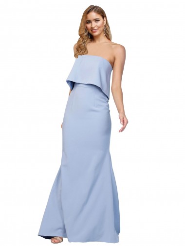 Strapless Full Length Crepe Evening Dress with Bodice Overlay
