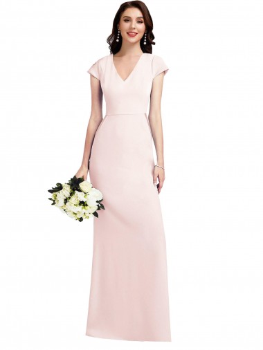 Cap Sleeve A-Line Crepe Evening Dress with Pockets