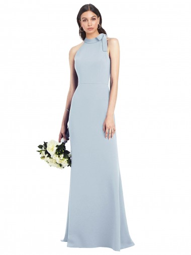 Halter Bow Neck Open Back Soft Full Length Trumpet Evening Dress