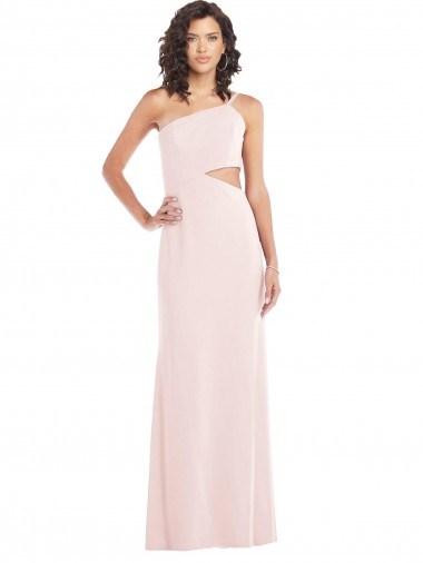 Midriff Cutout Flirty One Shoulder Maxi Crepe Evening Dress
