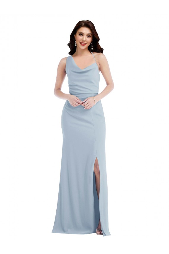 One Shoulder Draped Cowl Neck Evening Maxi Dress