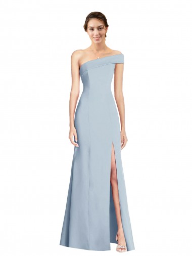 Asymmetrical Off the Shoulder Cuff Trumpet Crepe Evening Dress With Front Slit