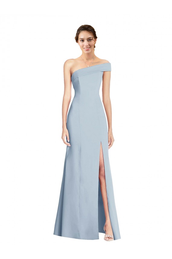 Asymmetrical Off the Shoulder Cuff Trumpet Crepe Evening Dress With Front Slit