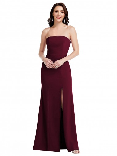 Strapless Crepe Evening Maxi Dress with Front Slit