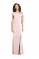 Off the Shoulder Tie Detail Trumpet Crepe Evening Dress with Front Slit