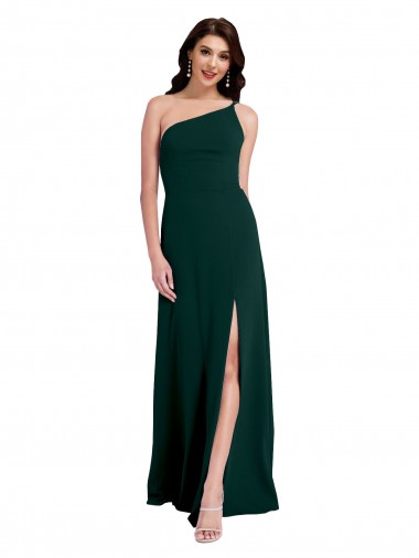 A-Line Slim One Shoulder Crepe Evening Dress with Asymmetrical Straps and Side Slit
