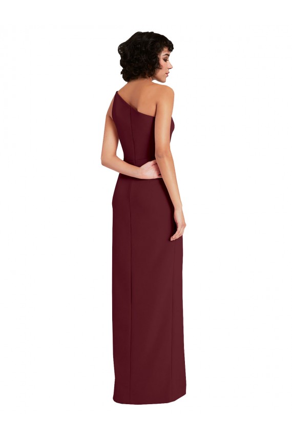 Sleek One Shoulder Long Crepe Evening Dress with Daring Slit