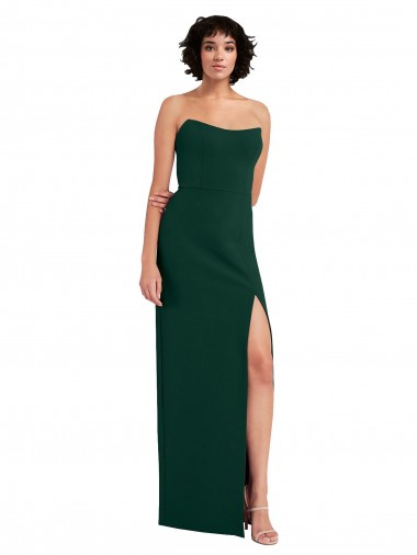 Scooped Strapless Neckline Crepe Evening Dress with Side Slit