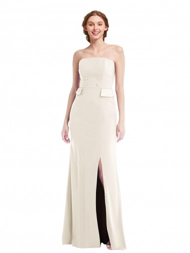 Long Strapless Tuxedo Evening Maxi Dress with Front Slit