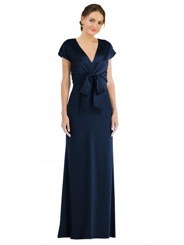 Soft Bow Blouson Bodice Trumpet Crepe Evening Dress