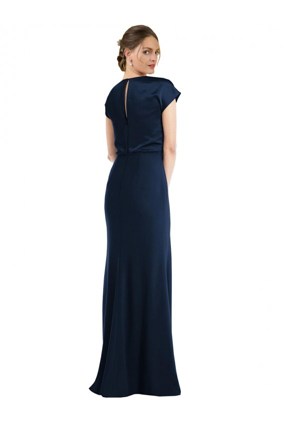 Soft Bow Blouson Bodice Trumpet Crepe Evening Dress