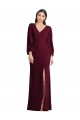 Long Puff Sleeve V-Neck Trumpet Evening Maxi Dress