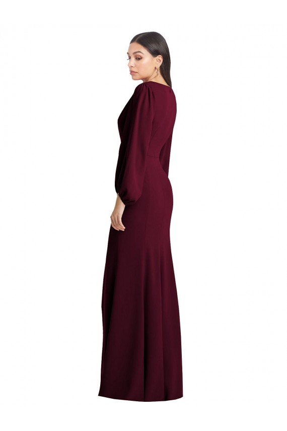 Long Puff Sleeve V-Neck Trumpet Evening Maxi Dress