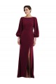 Bishop Sleeve Open Back Trumpet Crepe Evening Dress with Scarf Tie