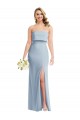 Strapless Overlay Bodice Crepe Evening Maxi Dress with Front Slit