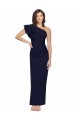Ruched Floor Length Long Crepe Evening Dress with Shoulder Ruffles
