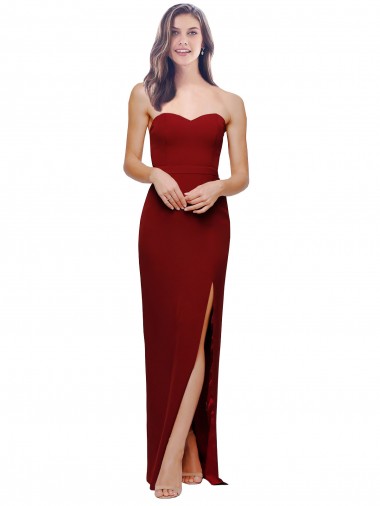 Straight Pencil Skirt Long Sweetheart Crepe Evening Dress with High Side Split
