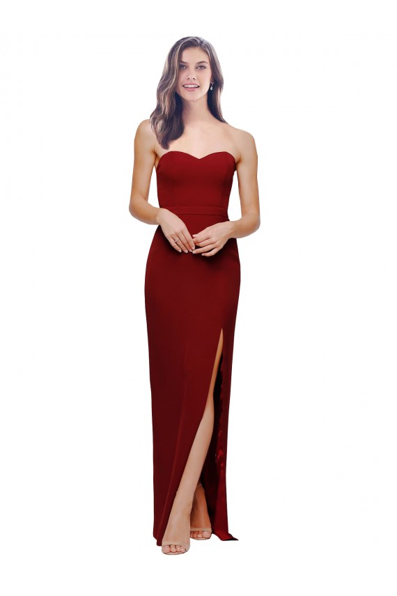Straight Pencil Skirt Long Sweetheart Crepe Evening Dress with High Side Split