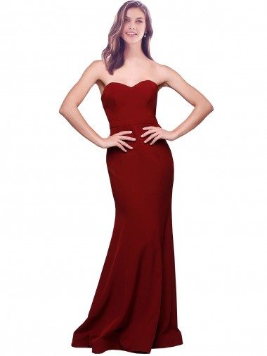 Long Full Length Sweetheart Slim Crepe Evening Dress with Strapless Bodice