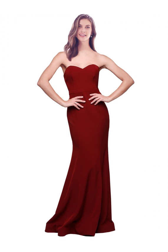 Long Full Length Sweetheart Slim Crepe Evening Dress with Strapless Bodice
