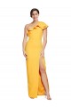 One Shoulder Floor Length Crepe Evening Dress with Thigh High Split