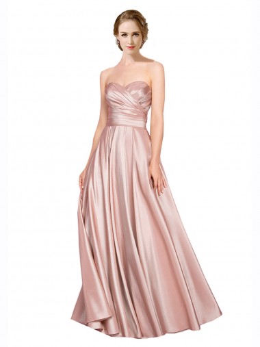 Long Plated Strapless Sweetheat Stretch Satin Evening Dress