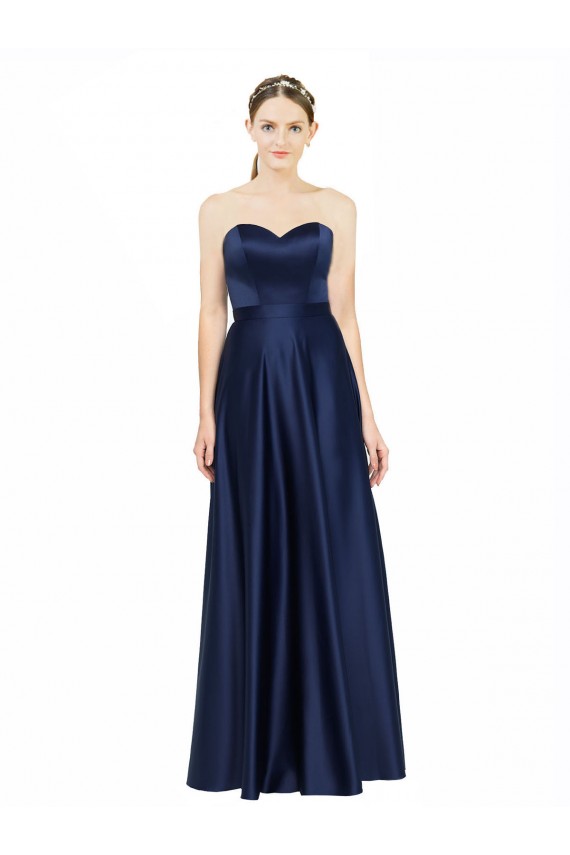Floor Length Sweetheart Neckline Stretch Satin Evening Dress with Belt
