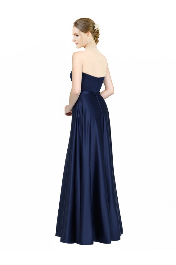 Floor Length Sweetheart Neckline Stretch Satin Evening Dress with Belt