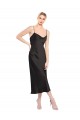 Cowl Neck Midi Length Short Stretch Satin Slip Cocktail Evening Dress