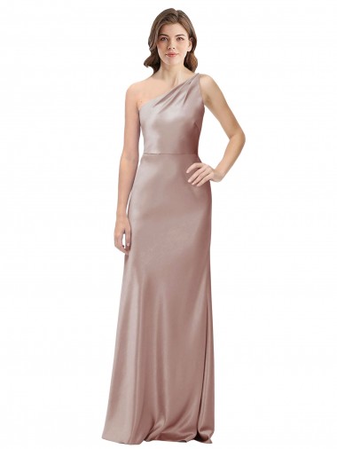 One Shoulder Black-Tie Floor Length Long Stretch Satin Evening Dress