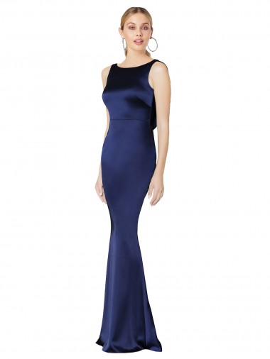 Sheath High Neck Stretch Satin Evening Dress Low Back