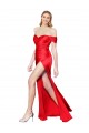 High Neck Off the Shoulder Stretch Satin Evening Dress with High Slit