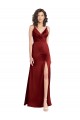 Faux Surplice Neckline Long Slim A-Line Stretch Satin Evening Dress