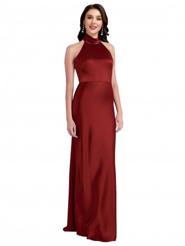 Backless Halter Long Stretch Satin Evening Dress