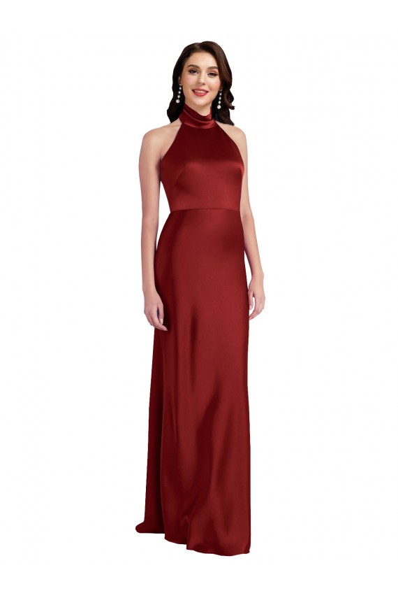 Backless Halter Long Stretch Satin Evening Dress