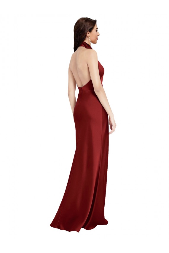 Backless Halter Long Stretch Satin Evening Dress