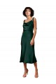 Spaghetti Straps Tie Shoulders Cowl Neck Short Midi Length Stretch Satin Cocktail Evening Dress