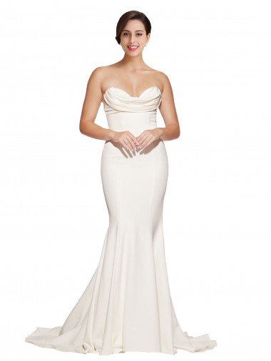 Strapless Cowl Neck Sweep Train Stretch Satin Evening Dress