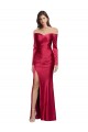 Long Sleeves Off the Shoulder Stretch Satin Evening Dress with High Side Split