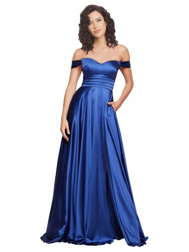 Off the Shoulder Ball Gown Sweetheart Stretch Satin Evening Dress