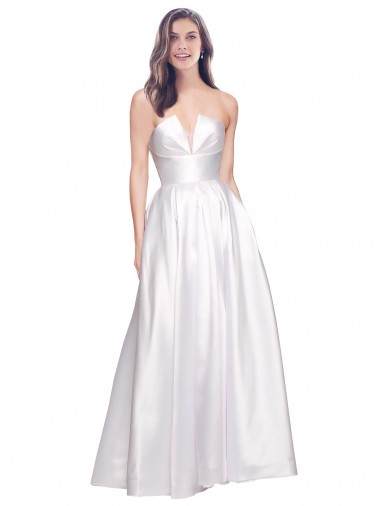Full Length Strapless V-Cutout Stretch Satin Evening Dress