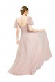 Long V-Neck Flutter Sleeves Tulle Evening Dress
