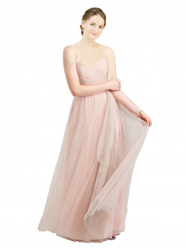 Long Floor Length Sweetheart Pleated Tulle Evening Dress