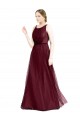 Sleeveless Boat Neck Long Pearl Tulle Evening Dress with Keyhole Back