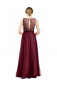 Sleeveless Boat Neck Long Pearl Tulle Evening Dress with Keyhole Back