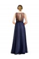Sleeveless Boat Neck Long Pearl Tulle Evening Dress with Keyhole Back